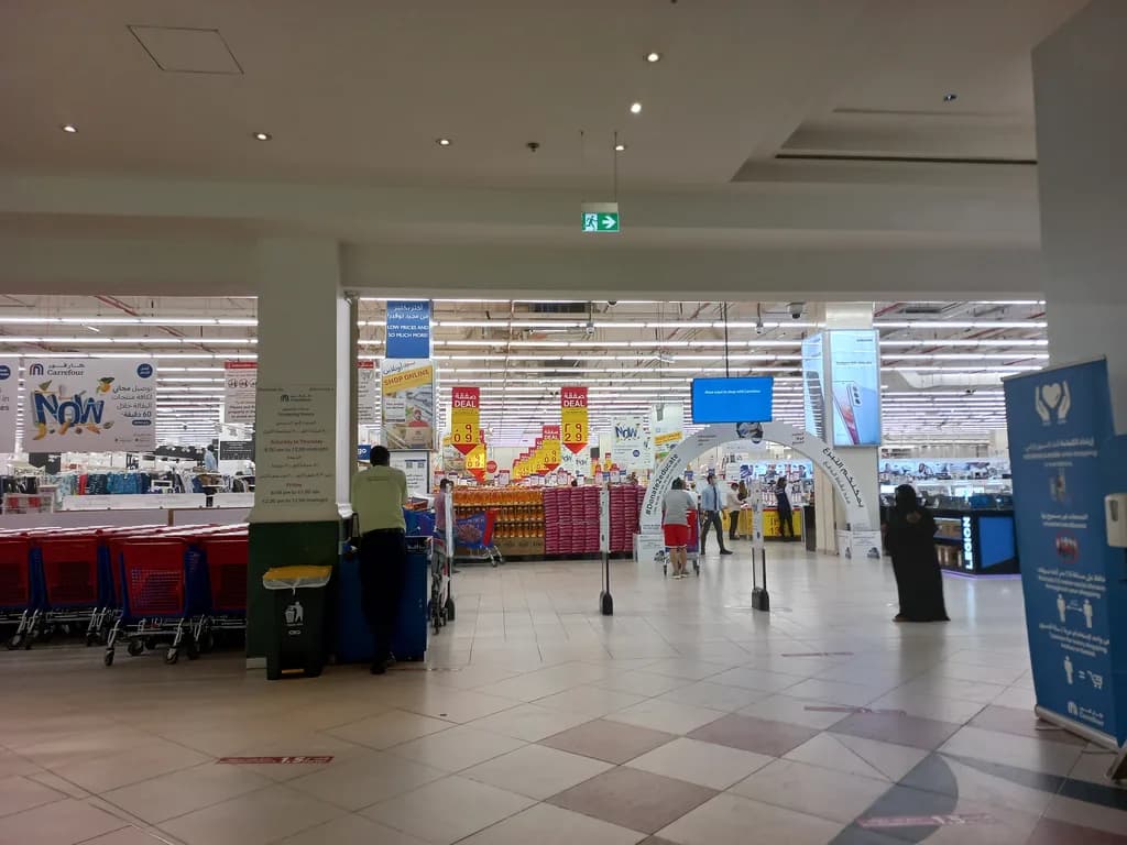 Supermarket aisle inside a major hypermarket in Doha, Qatar