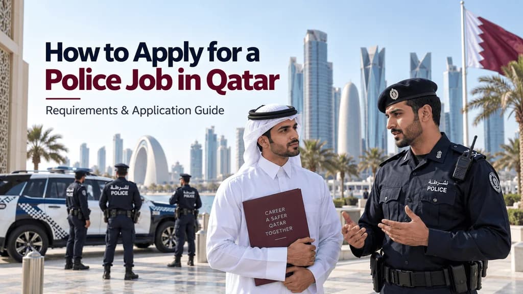 Qatari applicant discussing a police career application with a Qatar Police officer in Doha