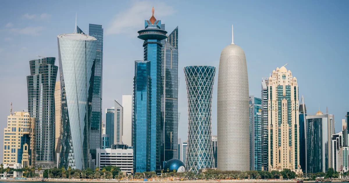 Doha West Bay skyline in Qatar, where Tawtheeq is the national login for government e-services
