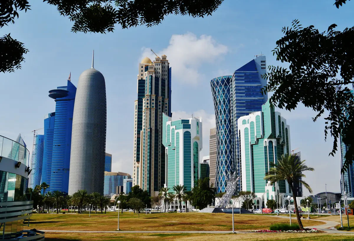 Doha city skyline in Qatar, where the Embassy of India consular section operates
