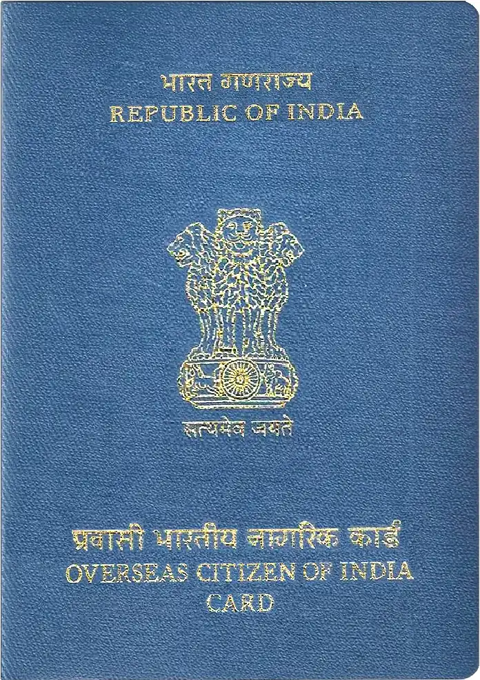 Overseas Citizen of India card cover, applied for online rather than at the embassy counter