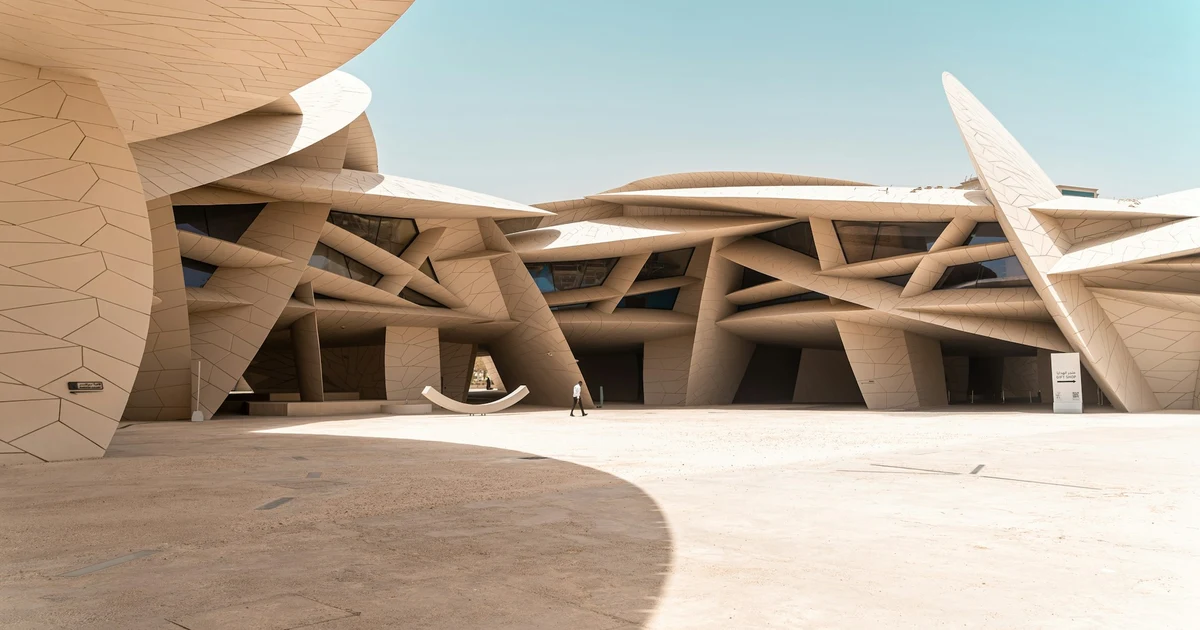 The curved disc walls of the National Museum of Qatar around its open central courtyard in Doha