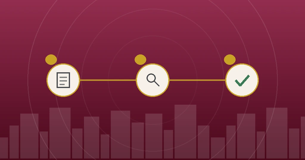 Three-stage workflow illustration for filing a labour complaint in Qatar: submit, review, resolve