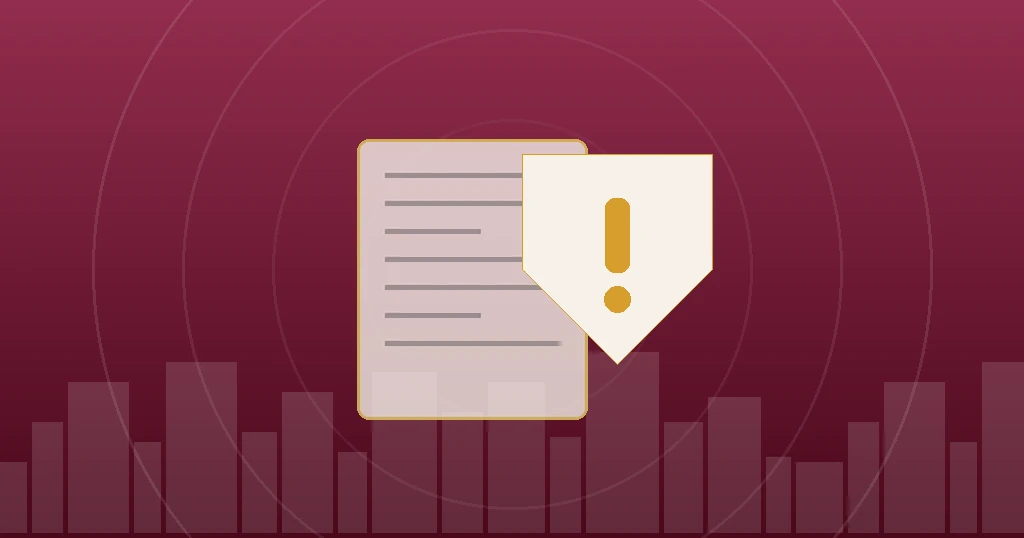 Warning shield over a document illustrating Qatar Police recruitment scam risks